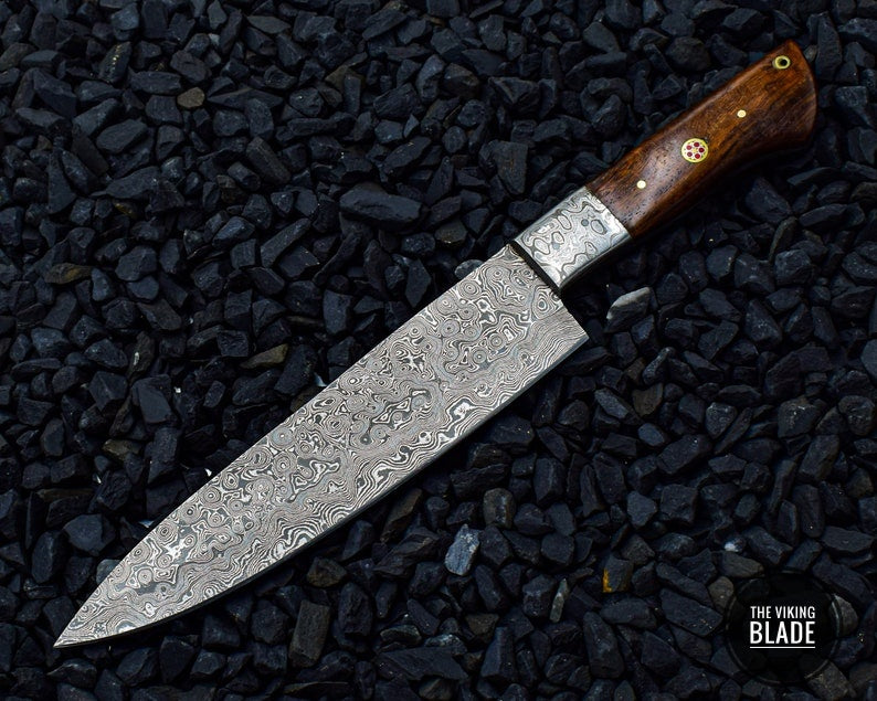 Handmade REAL Damascus Steel Kitchen Knife Rosewood handle