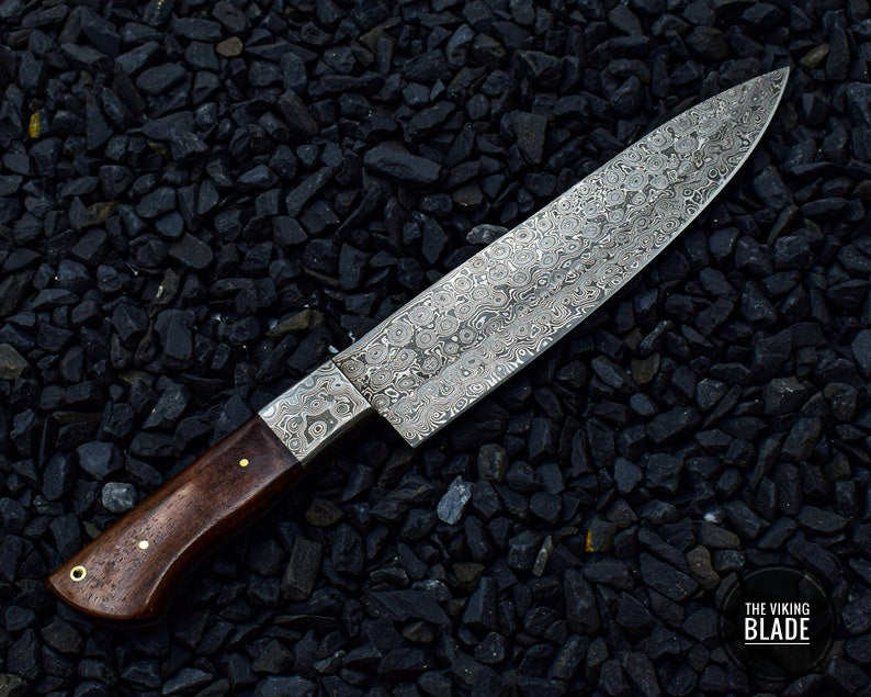 Handmade REAL Damascus Steel Kitchen Knife Rosewood handle