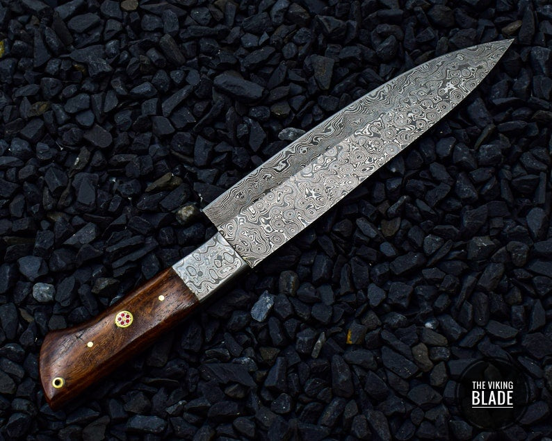 Handmade REAL Damascus Steel Kitchen Knife Rosewood handle