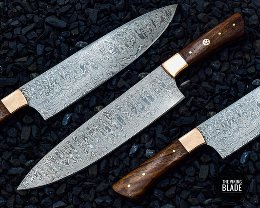 Handmade Damascus Steel Chef Knife Rose Wood Handle With Copper Bolster