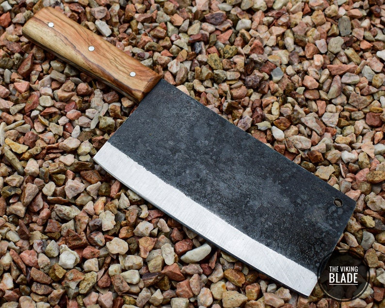 Original Hand Hammered Forged Kitchen Knife Cleaver - Serbian knife unique design High performance Free Leather sheath included