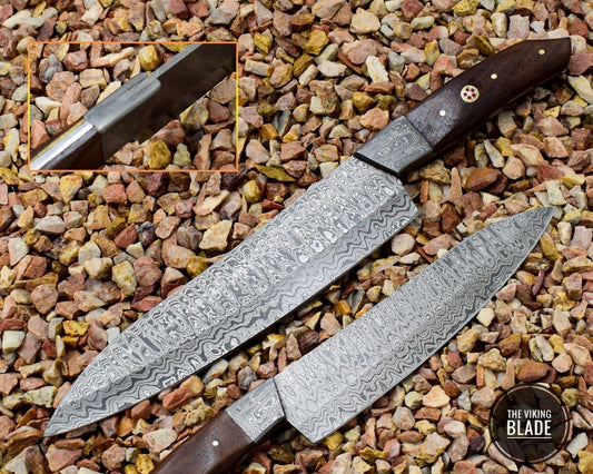 Full Tang Hand forged REAL Damascus Steel Kitchen Knife Rosewood handle