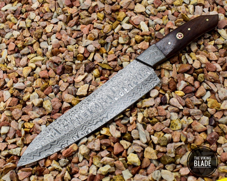 Full Tang Hand forged REAL Damascus Steel Kitchen Knife Rosewood handle