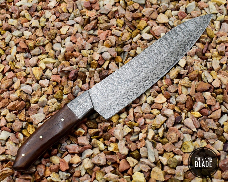 Full Tang Hand forged REAL Damascus Steel Kitchen Knife Rosewood handle