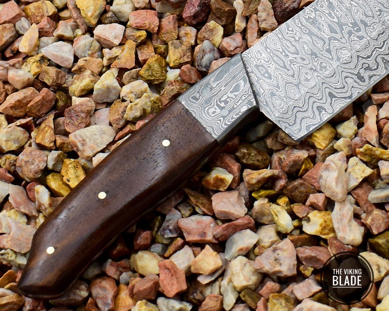 Full Tang Hand forged REAL Damascus Steel Kitchen Knife Rosewood handle