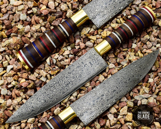 Damascus Steel Chef Knife Beautiful Rose Wood & Resin Handle