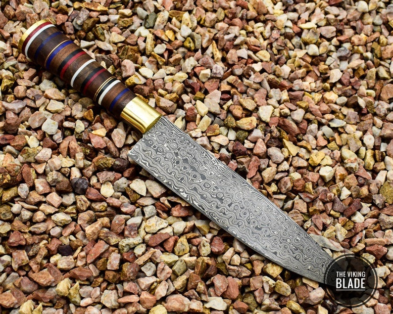 Damascus Steel Chef Knife Beautiful Rose Wood & Resin Handle
