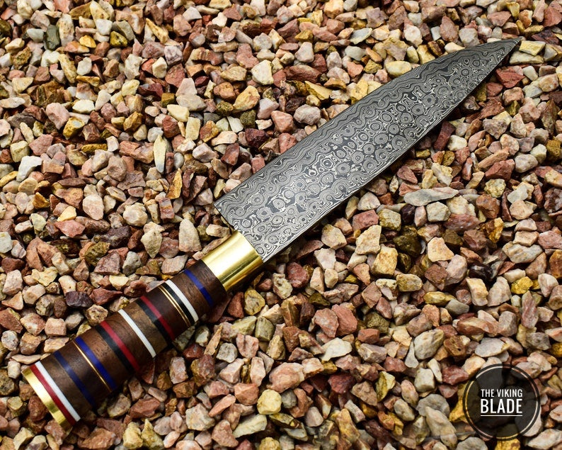 Damascus Steel Chef Knife Beautiful Rose Wood & Resin Handle