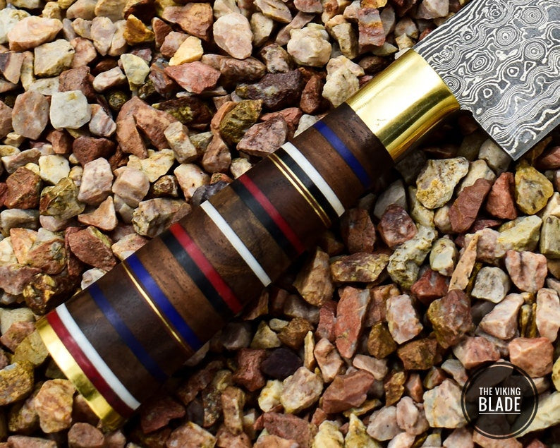 Damascus Steel Chef Knife Beautiful Rose Wood & Resin Handle
