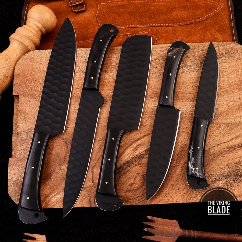 Custom Handmade D2 Steel Chef Kitchen Knives Set With Leather Roll Kit