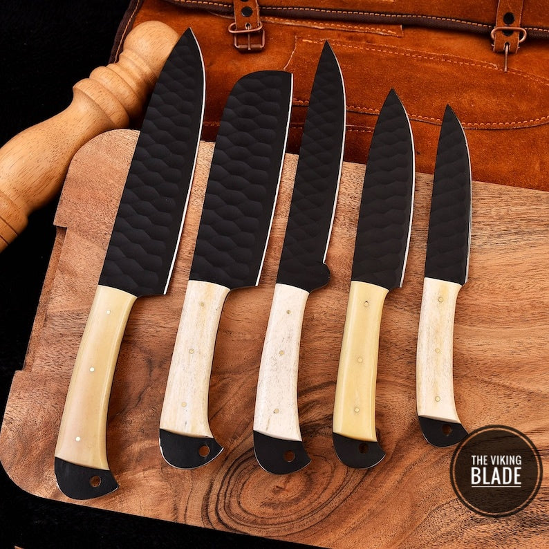 Custom Handmade D2 Steel Chef Knife Set With Leather Roll Kit