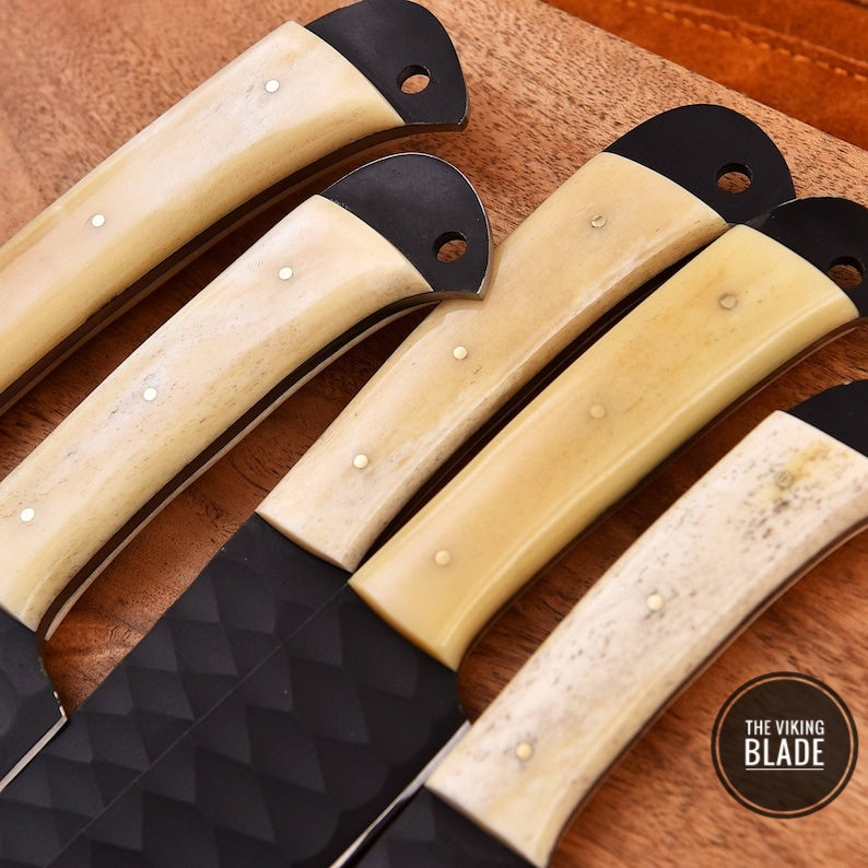 Custom Handmade D2 Steel Chef Knife Set With Leather Roll Kit