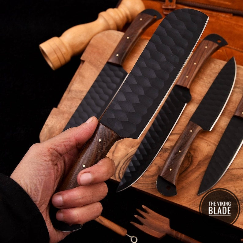 Custom Handmade D2 Steel Chef knife Set With Leather Roll Kit