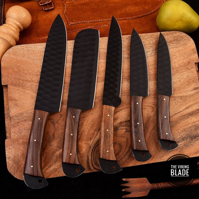 Custom Handmade D2 Steel Chef knife Set With Leather Roll Kit