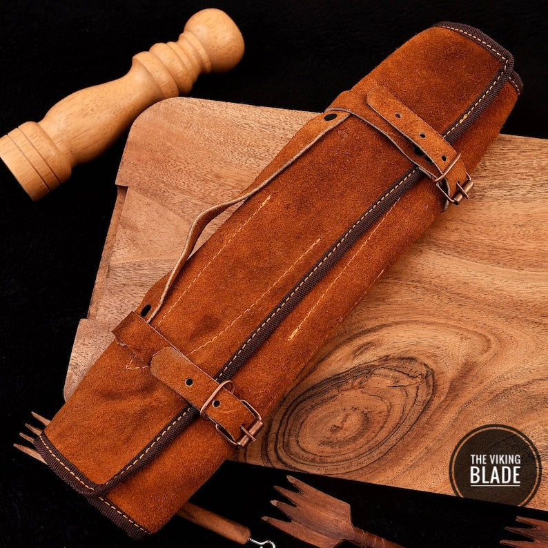 Custom Handmade D2 Steel Chef knife Set With Leather Roll Kit