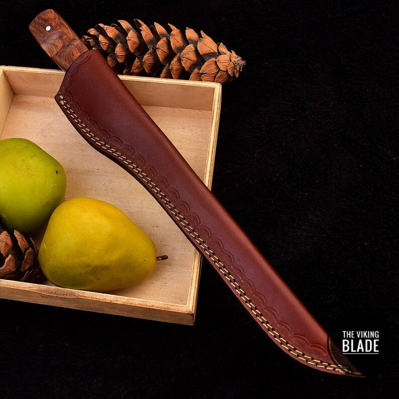 Custom Handmade D2 Steel Fillet Fish Chef Knife With Leather Sheath