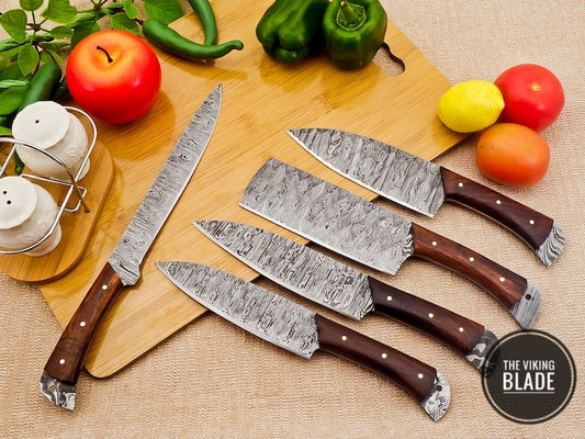 Custom Handmade Damascus Steel Chef Kitchen Knives Set With Leather Roll Kit