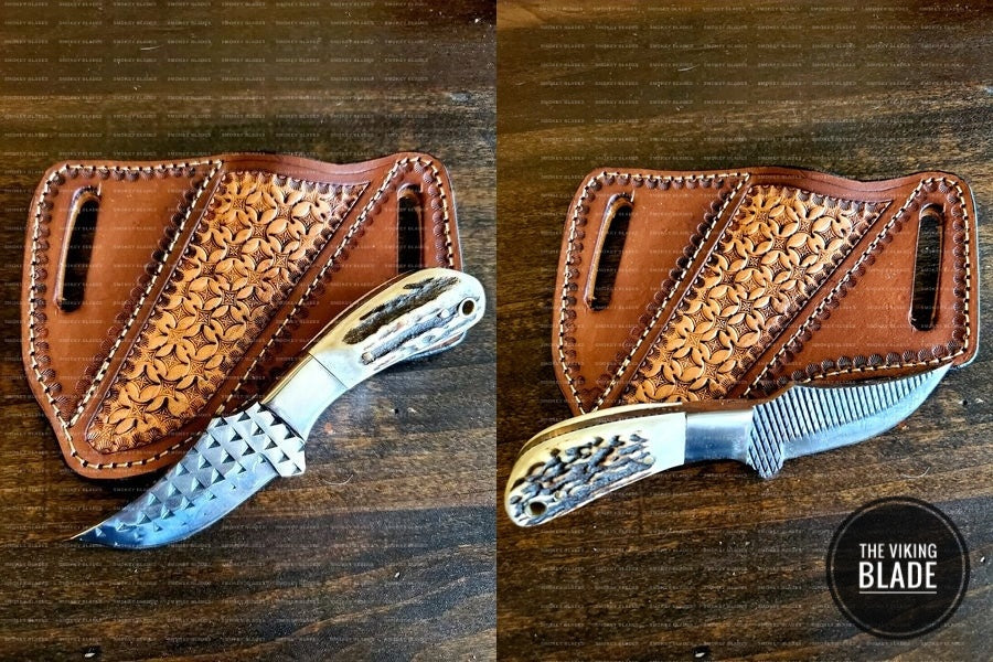 Custom Handmade Cowboy EDC Camping Skinner Knife With Leather Sheath