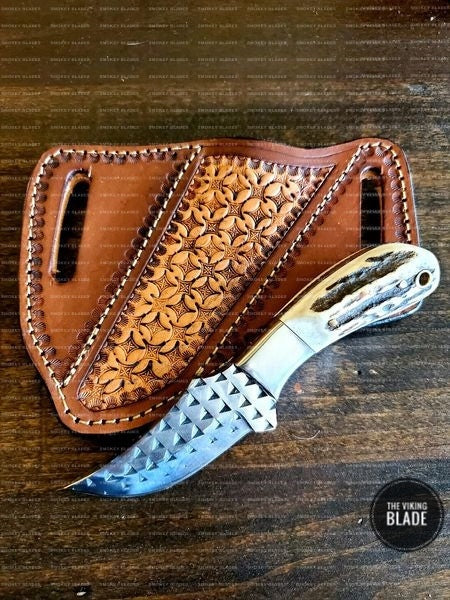 Custom Handmade Cowboy EDC Camping Skinner Knife With Leather Sheath