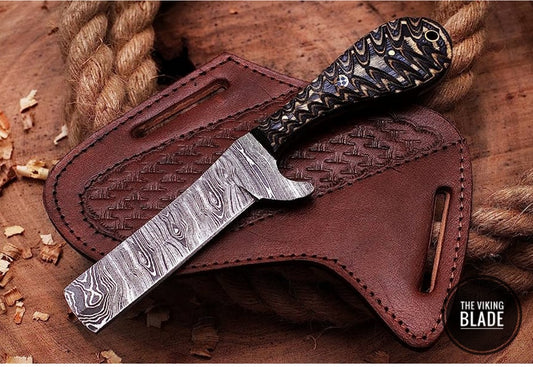 Custom Handmade Damascus Steel Bull Cutter Knife With Leather Sheath