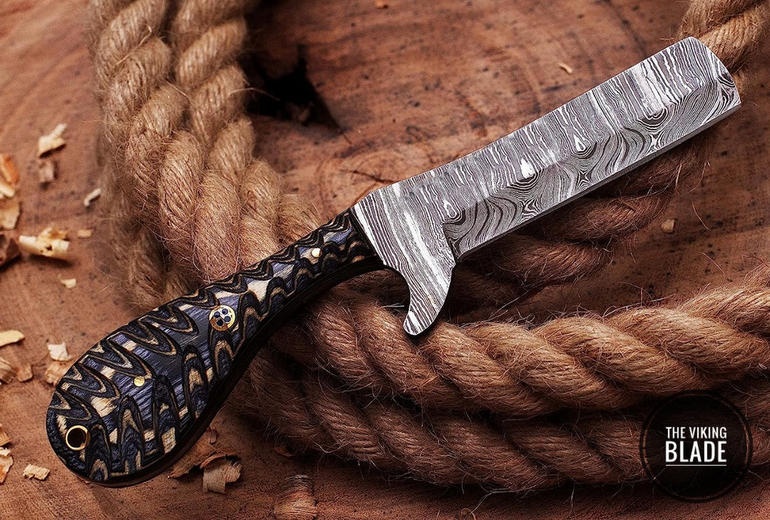 Custom Handmade Damascus Steel Bull Cutter Knife With Leather Sheath