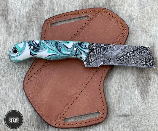 Custom Handmade Damascus Steel Bull Cutter Knife With Leather Sheath