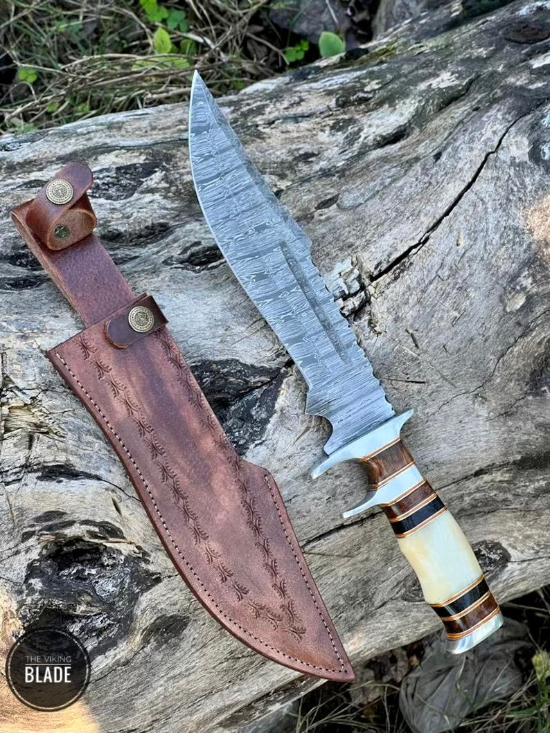 Bowie/Hand Crafted Damascus Steel Bowie Knife/Sub-hilt Fighters Bowie knife/Best CHRISTMAS Gift/Bowie Knife with Leather sheath