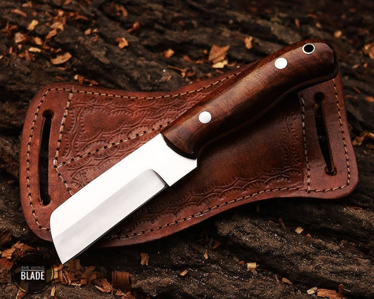 Custom Handmade Stainless Steel Cowboy Bull Cutter Knife With Leather Sheath
