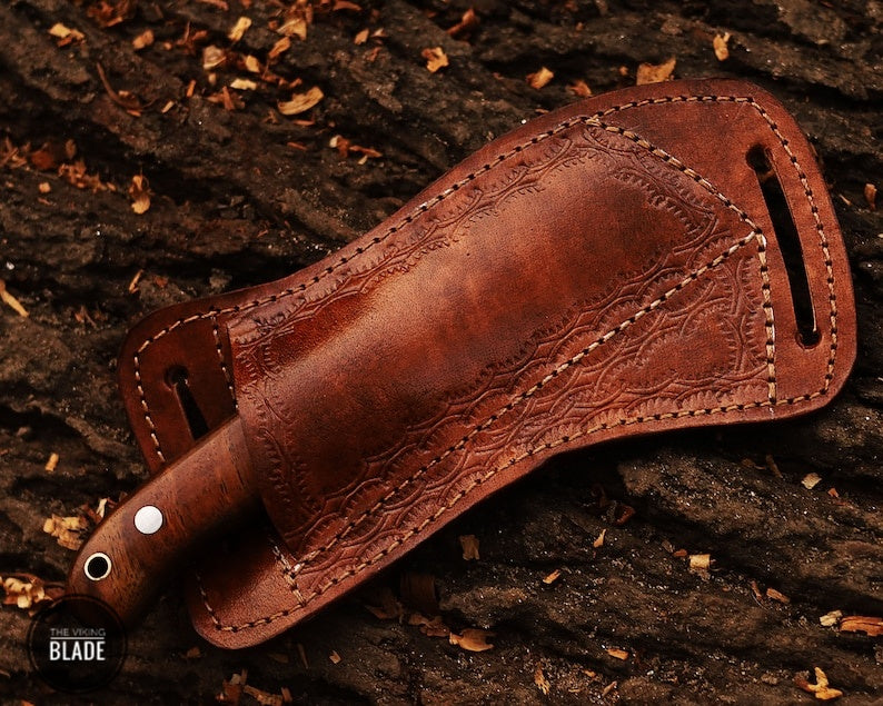 Custom Handmade Stainless Steel Cowboy Bull Cutter Knife With Leather Sheath
