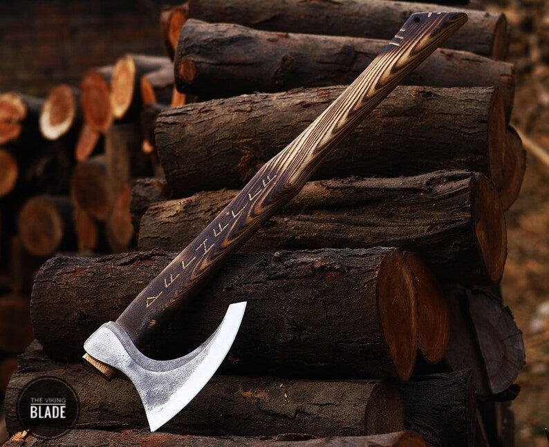 Custom Handmade Viking Axe With Leather Sheath