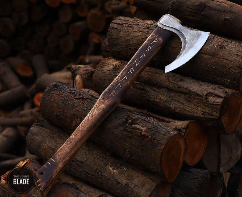 Custom Handmade Viking Axe With Leather Sheath