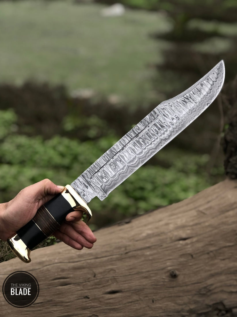 Custom handmade Damascus steel bowie knife