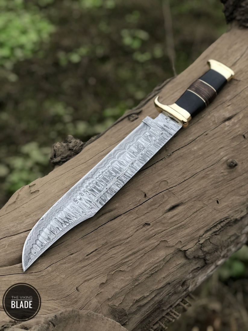 Custom handmade Damascus steel bowie knife