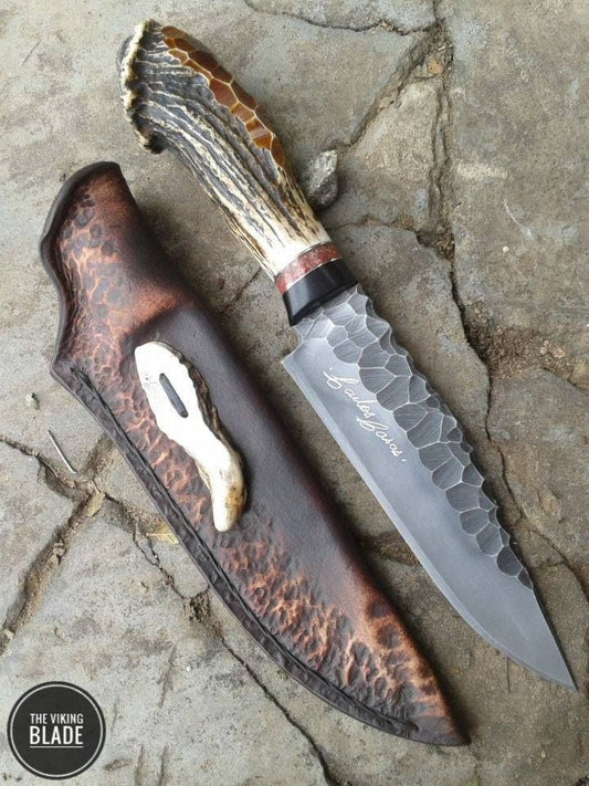 Custom Handmade Stone Texture Hand Forged 1095 High Carbon Steel Vintage Viking Knife