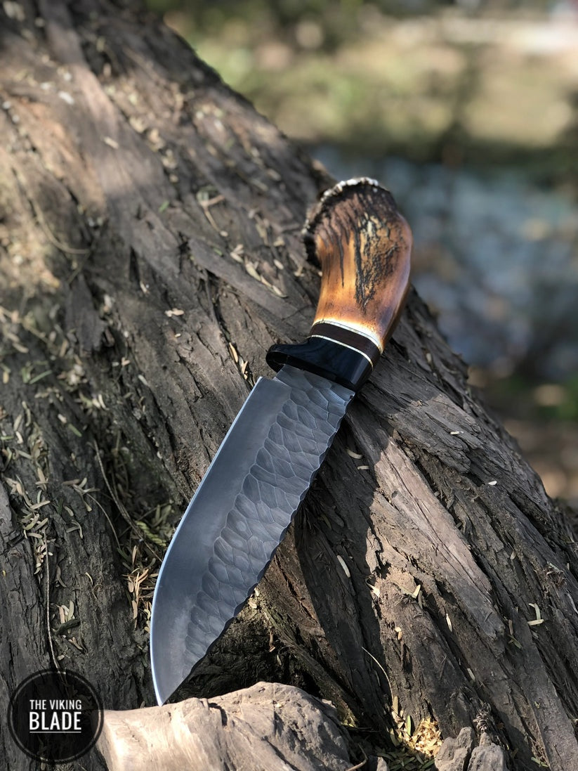 Custom Handmade Stone Texture Hand Forged 1095 High Carbon Steel Vintage Viking Knife