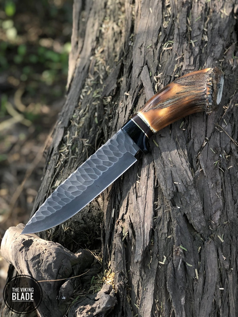 Custom Handmade Stone Texture Hand Forged 1095 High Carbon Steel Vintage Viking Knife