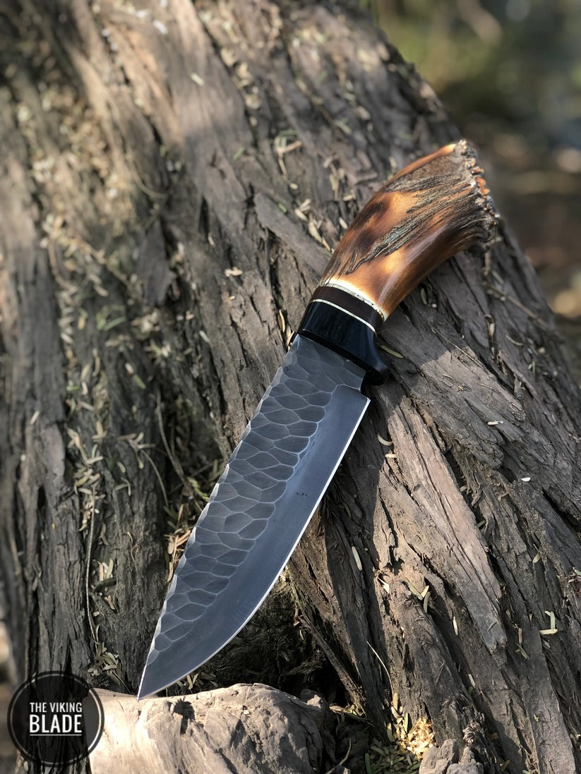 Custom Handmade Stone Texture Hand Forged 1095 High Carbon Steel Vintage Viking Knife