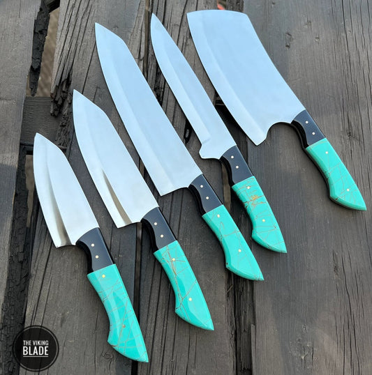 Fixed Blade Handmade D2 steel (5pcs) kitchen chef knives set