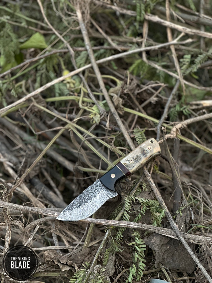 CUSTOM HANDMADE Damascus STEEL HUNTING KNIFE WITH RAM HORN HORN HANDLE