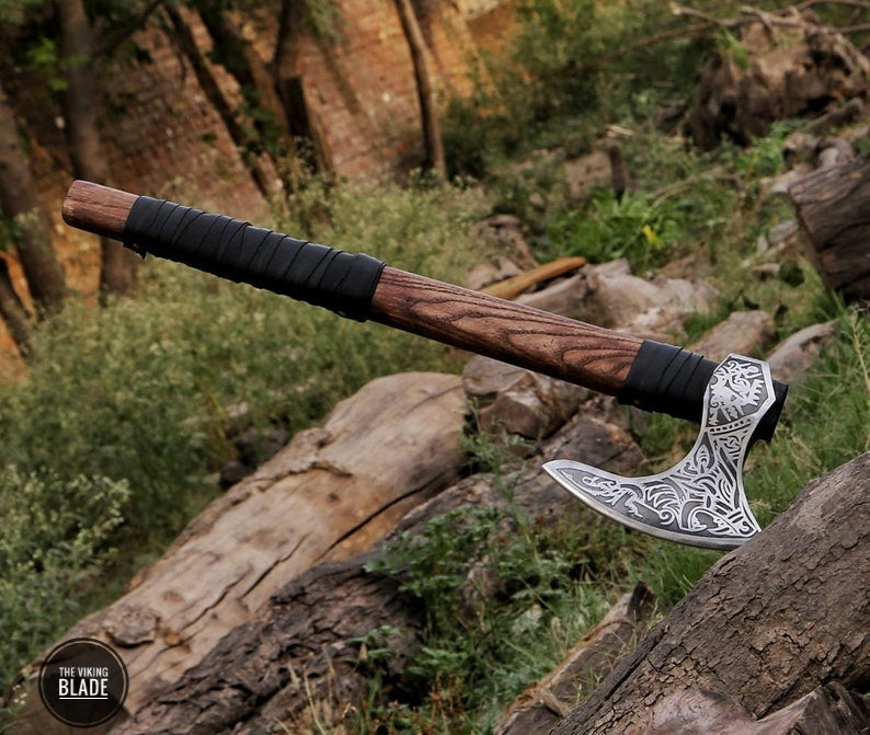 Custom Handmade Viking Axe With Leather Sheath
