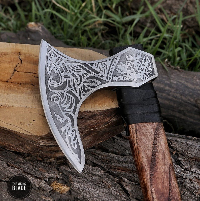 Custom Handmade Viking Axe With Leather Sheath