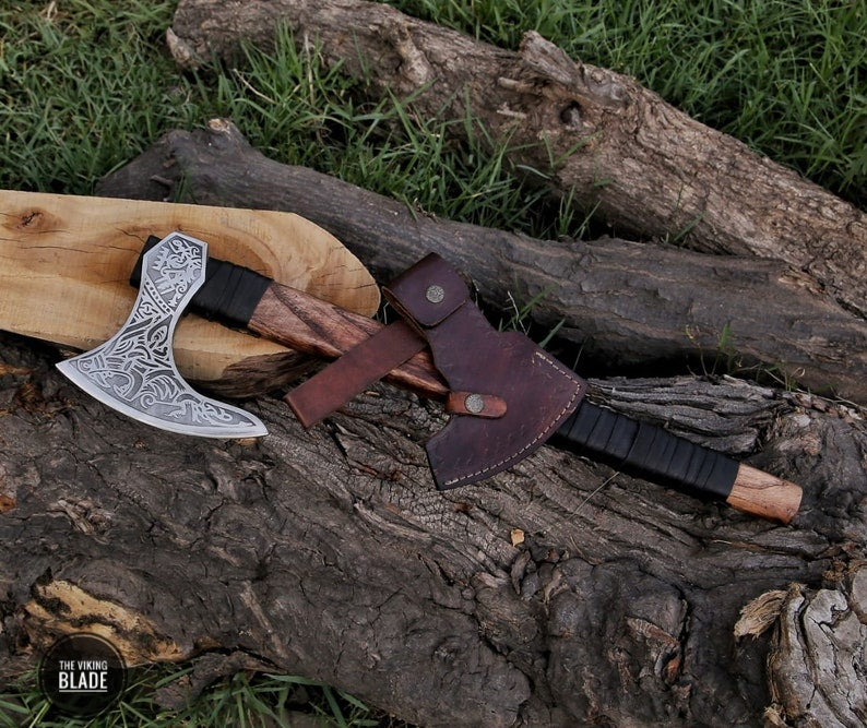 Custom Handmade Viking Axe With Leather Sheath