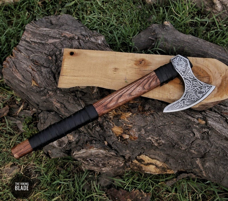 Custom Handmade Viking Axe With Leather Sheath