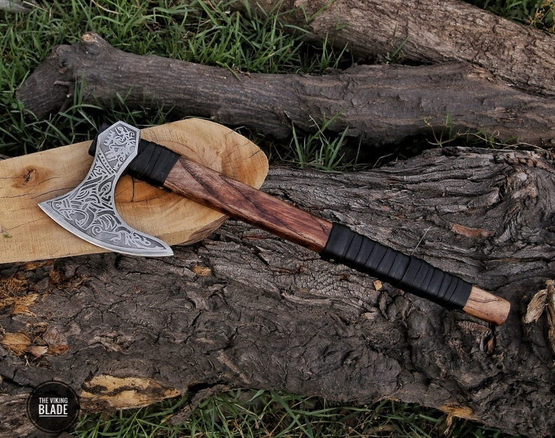 Custom Handmade Viking Axe With Leather Sheath