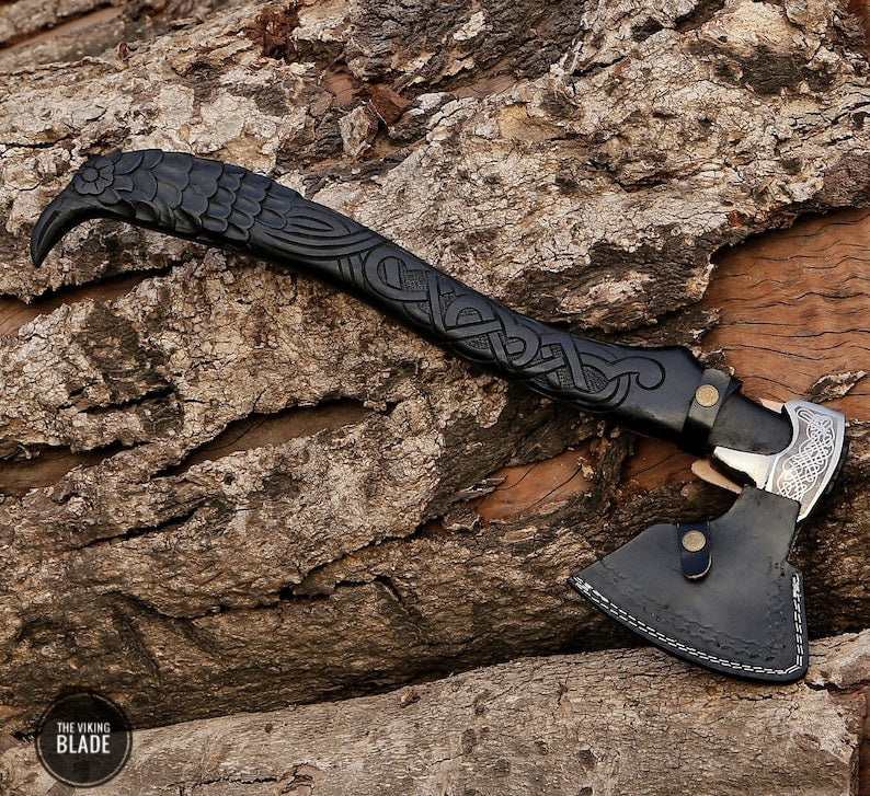 Custom Handmade Viking Axe With Leather Sheath