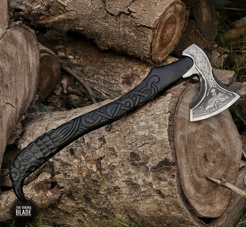 Custom Handmade Viking Axe With Leather Sheath