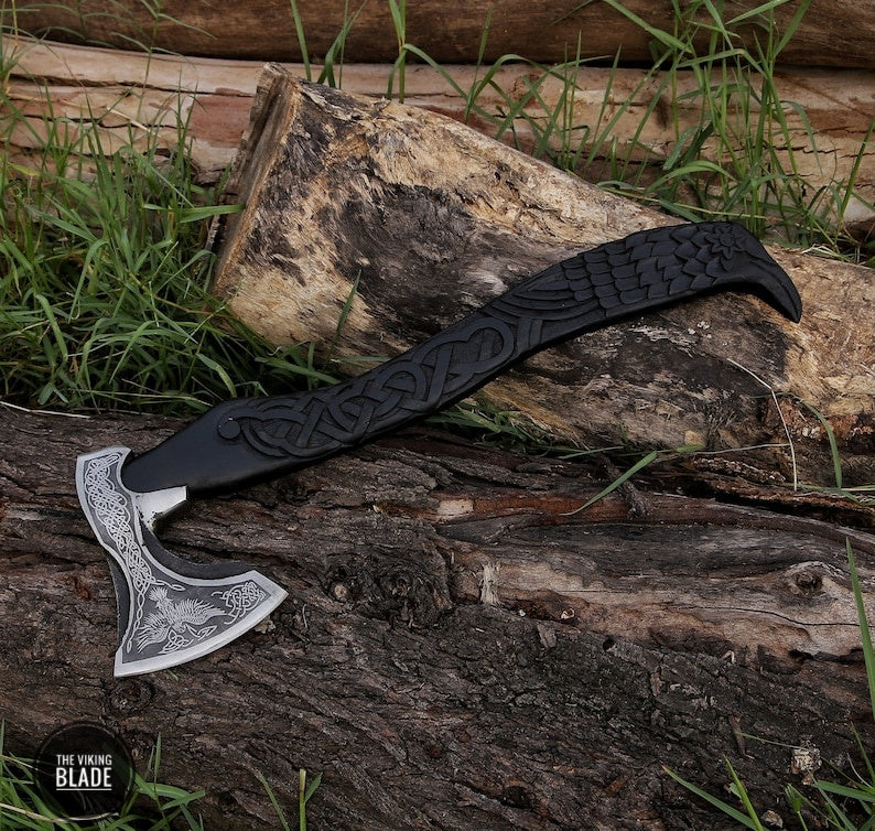 Custom Handmade Viking Axe With Leather Sheath