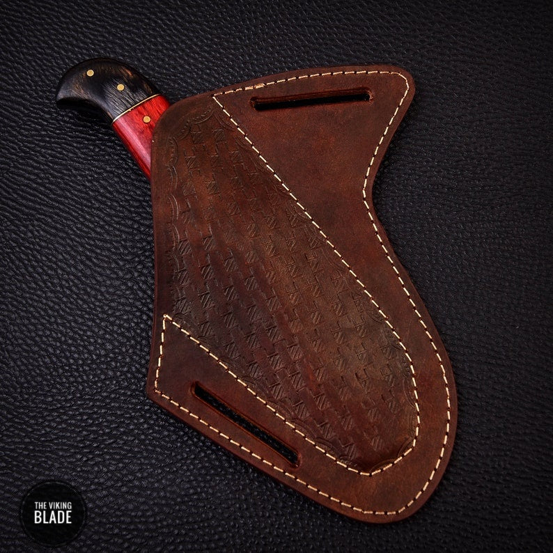 Custom Handmade Damascus Steel Cowboy Bull Cutter Knife With Leather Sheath