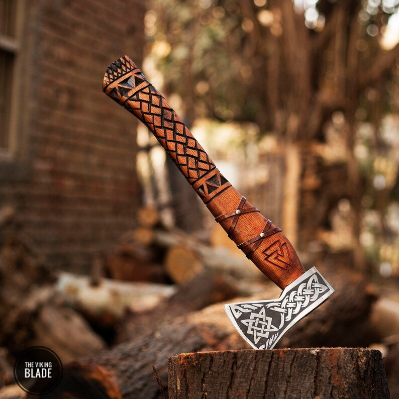 Custom Handmade Viking Axe With Leather Sheath