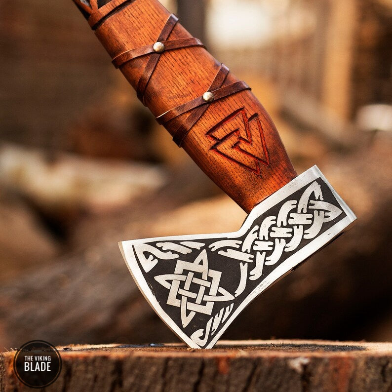 Custom Handmade Viking Axe With Leather Sheath
